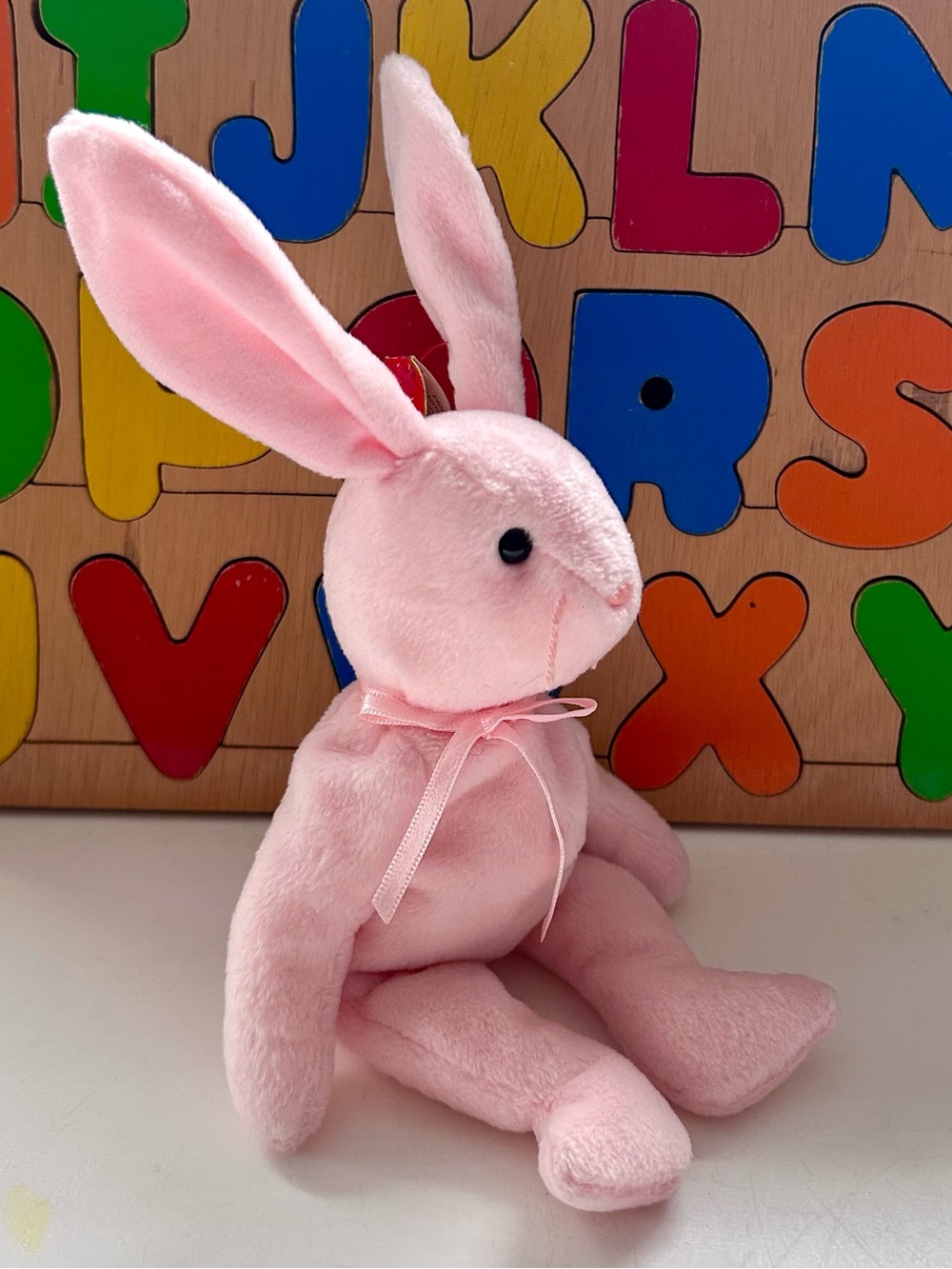 NWT Hoppity the Pastel Pink Bunny Ty Beanie Baby 1996